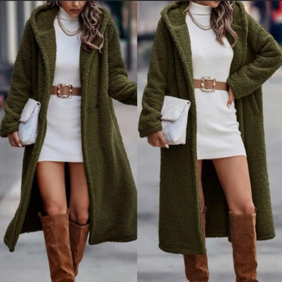 Cozy Teddy Hoodie Long Jacket Coat - Picture 6 of 13